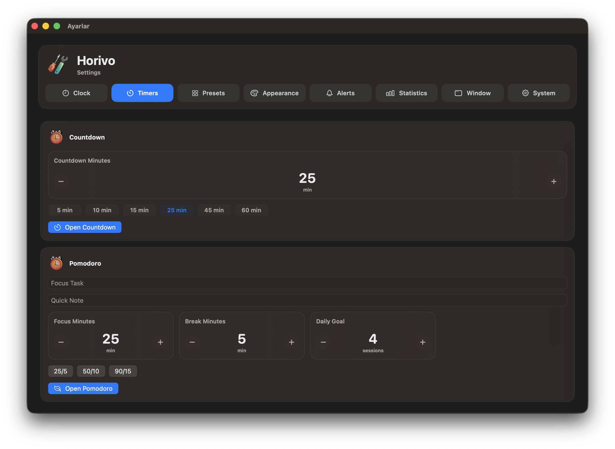Localized Horivo settings preview